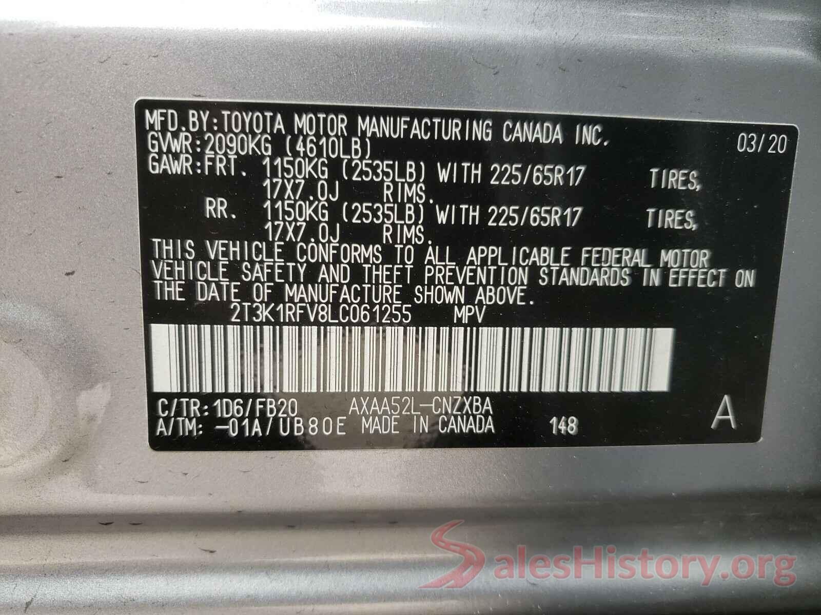 2T3K1RFV8LC061255 2020 TOYOTA RAV4