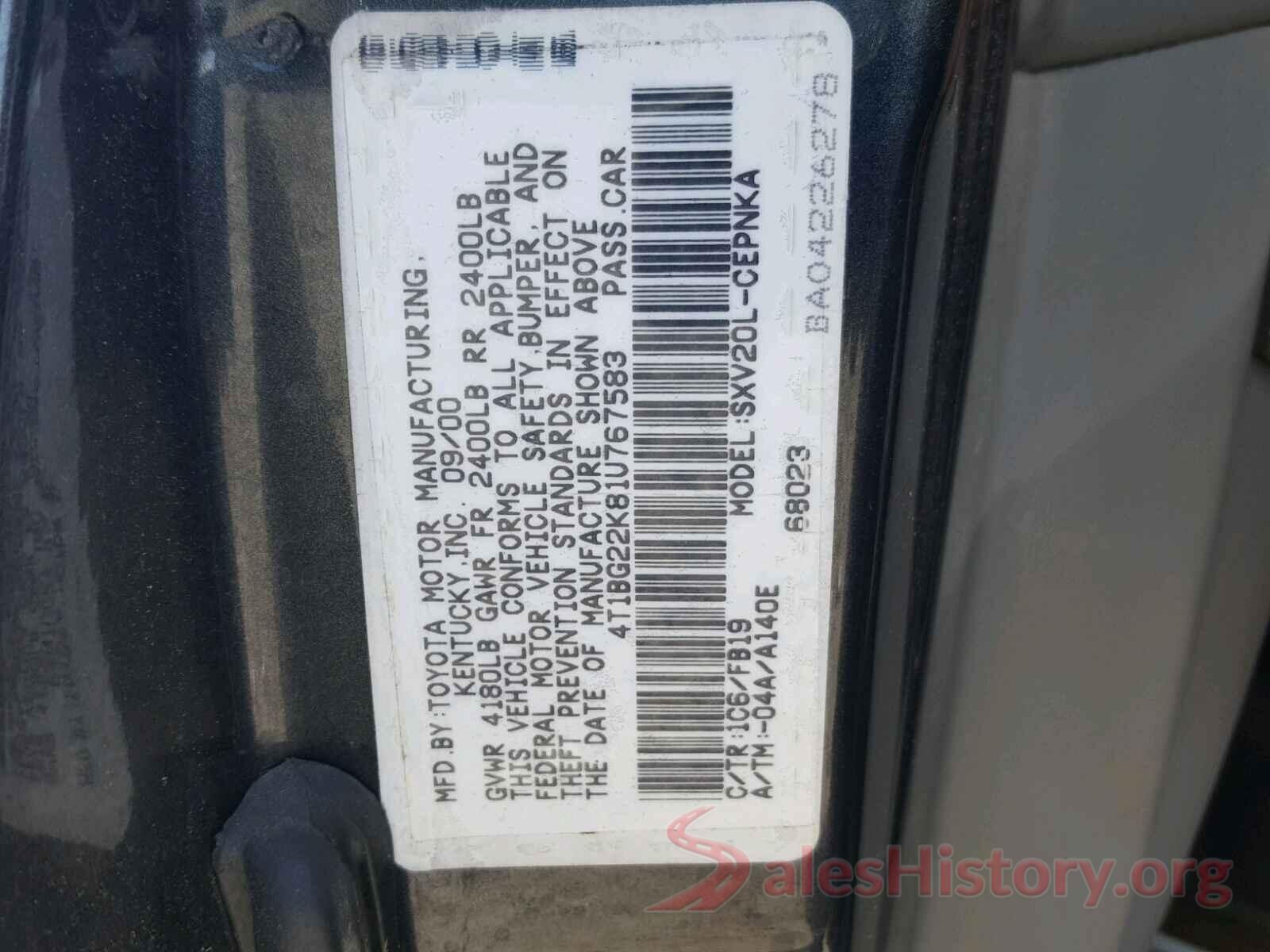 4T1C11AK5LU508974 2001 TOYOTA CAMRY