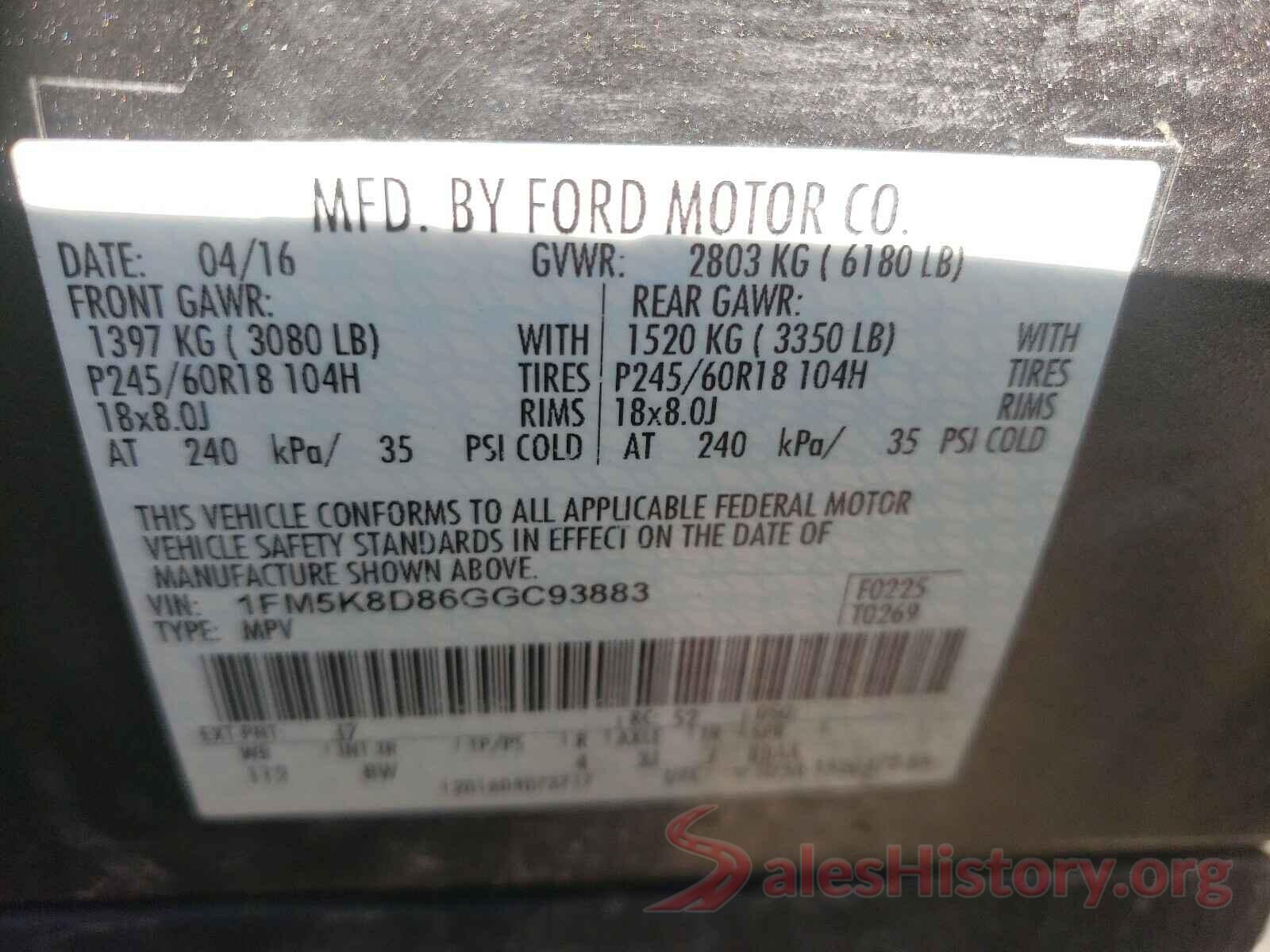 1FM5K8D86GGC93883 2016 FORD EXPLORER