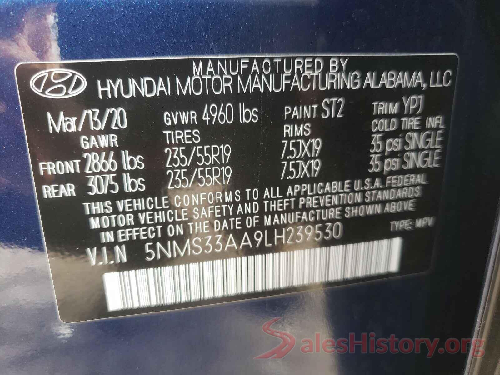 5NMS33AA9LH239530 2020 HYUNDAI SANTA FE