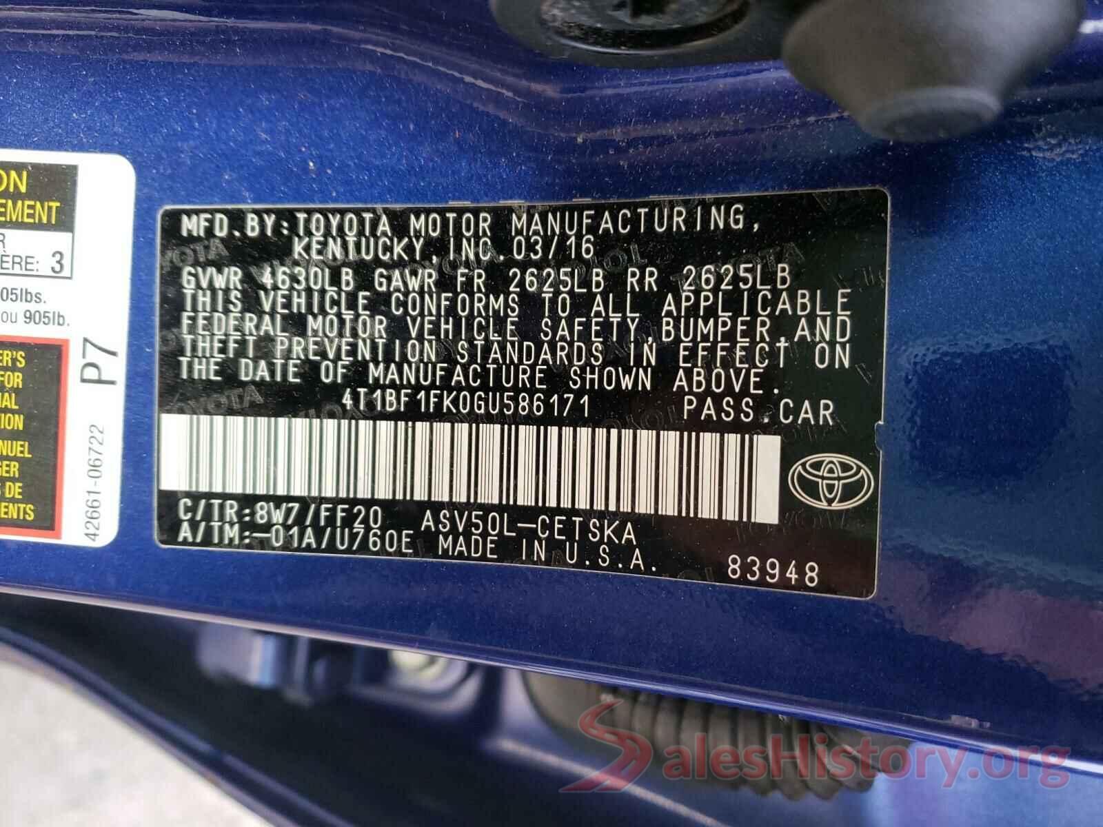 4T1BF1FK0GU586171 2016 TOYOTA CAMRY