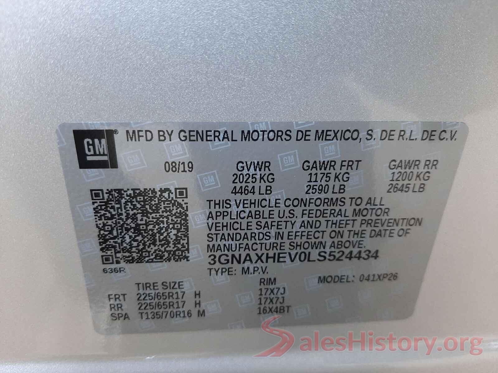 3GNAXHEV0LS524434 2020 CHEVROLET EQUINOX