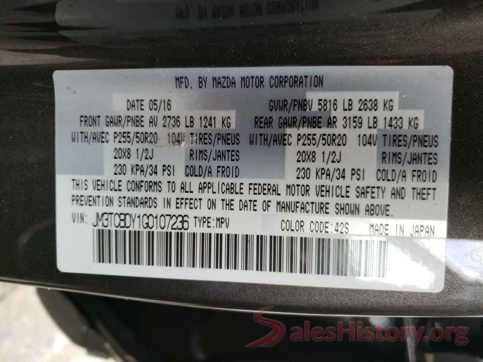 JM3TCBDY1G0107236 2016 MAZDA CX-9