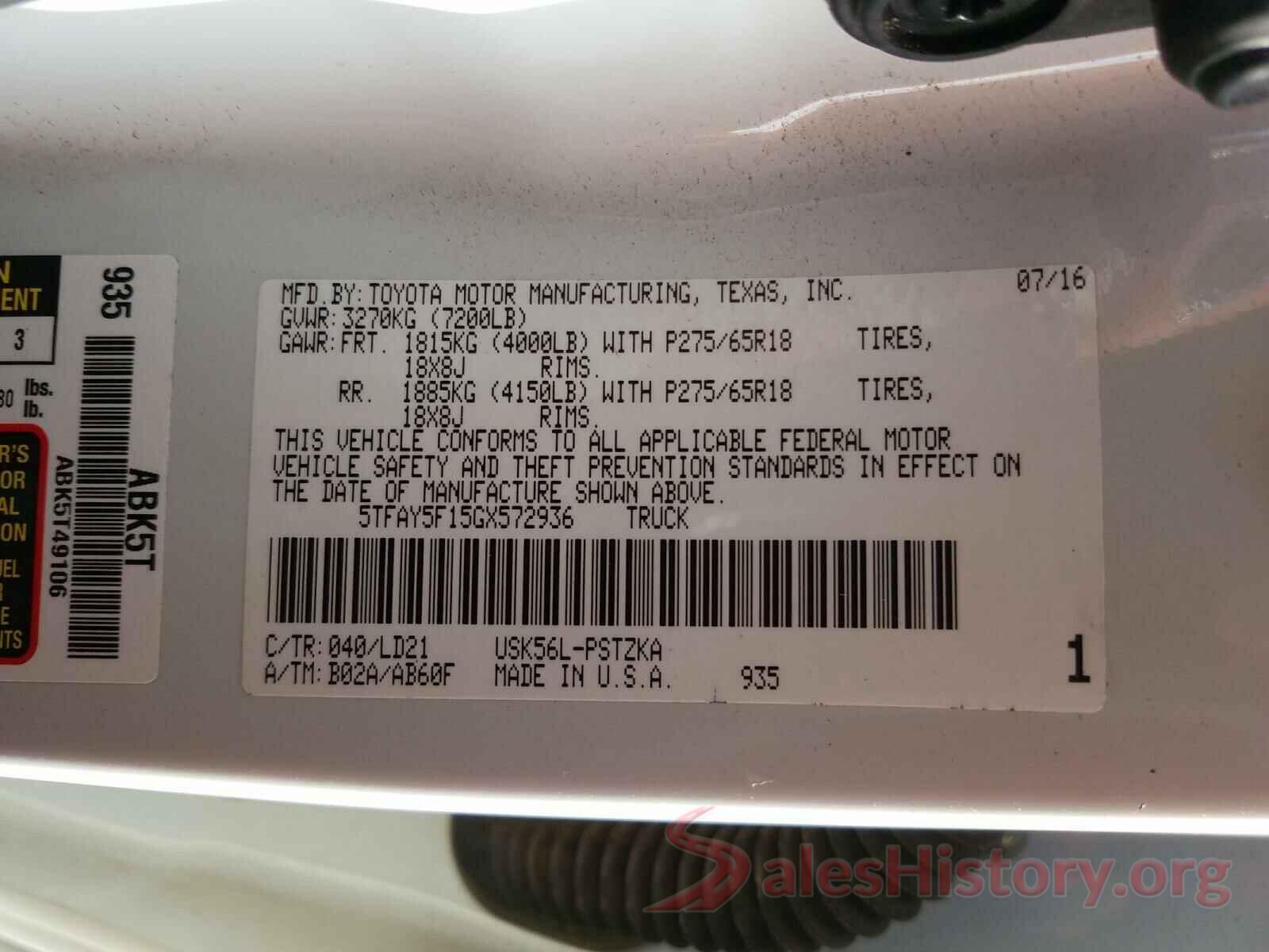 5TFAY5F15GX572936 2016 TOYOTA TUNDRA