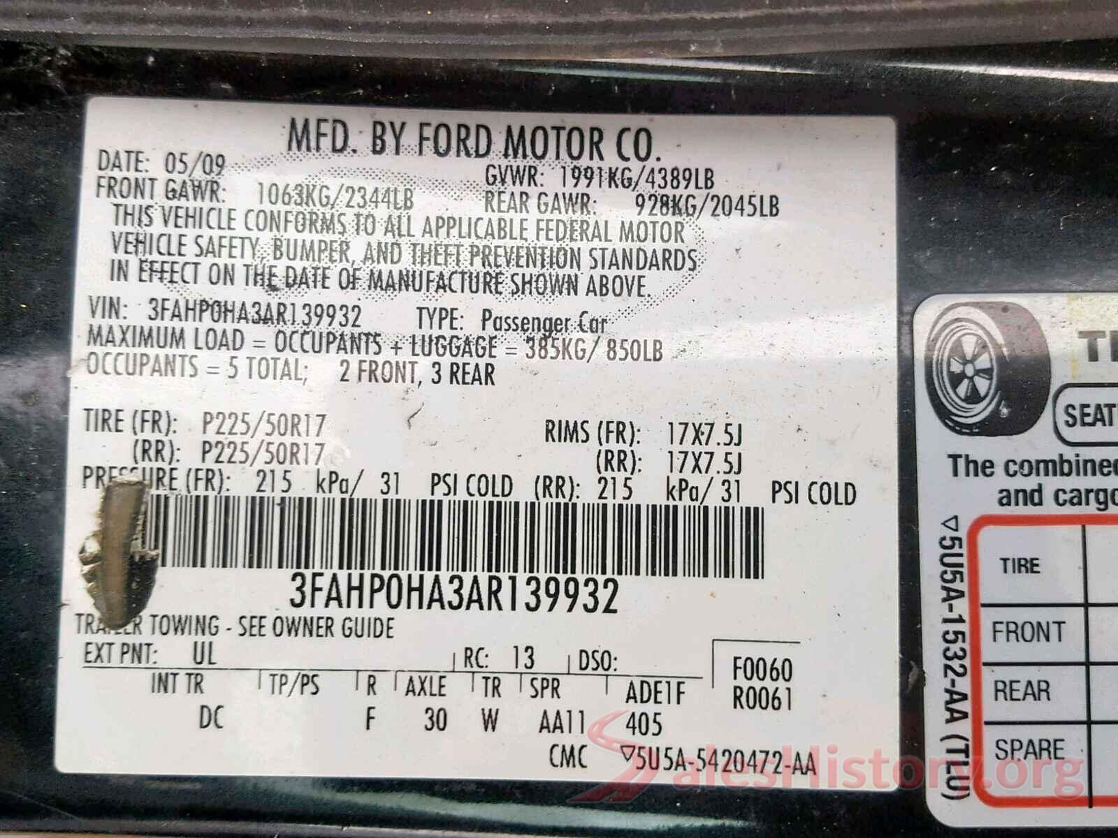 2HGFC3A53KH753146 2010 FORD FUSION SE