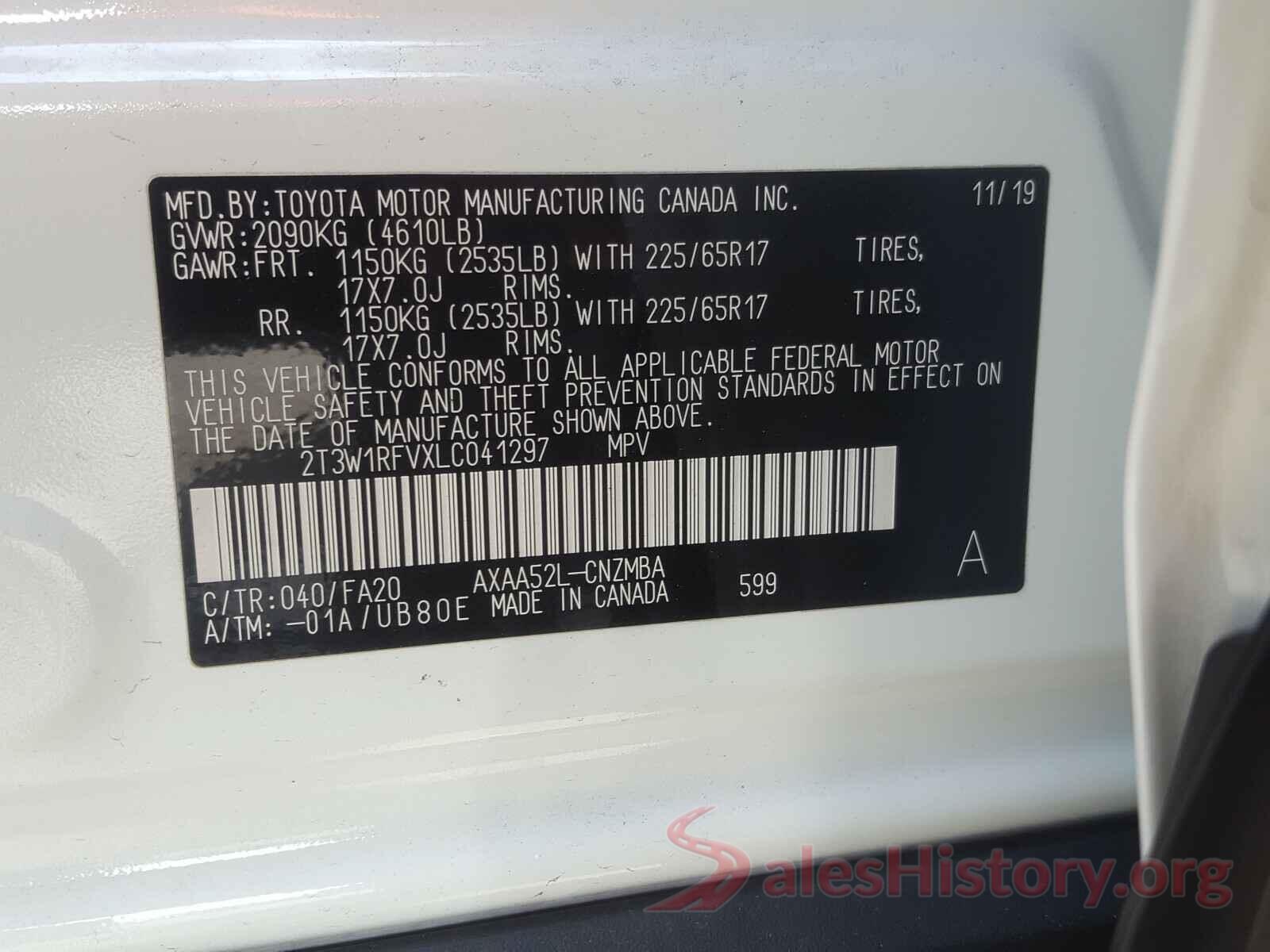 2T3W1RFVXLC041297 2020 TOYOTA RAV4