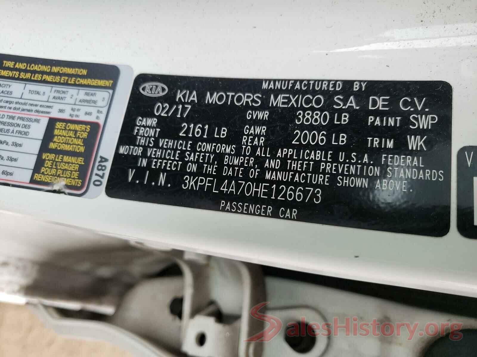 3KPFL4A70HE126673 2017 KIA FORTE