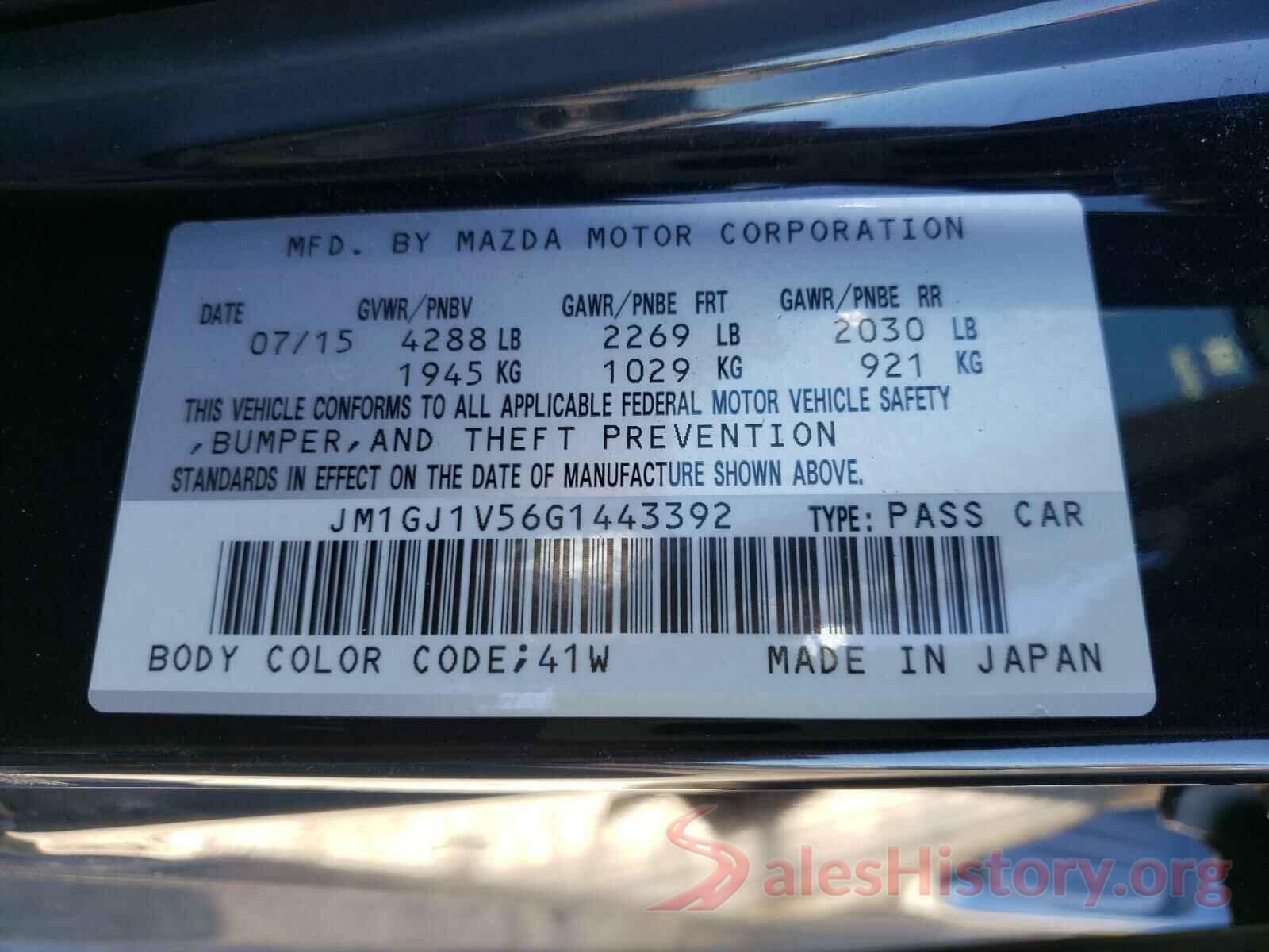 JM1GJ1V56G1443392 2016 MAZDA 6