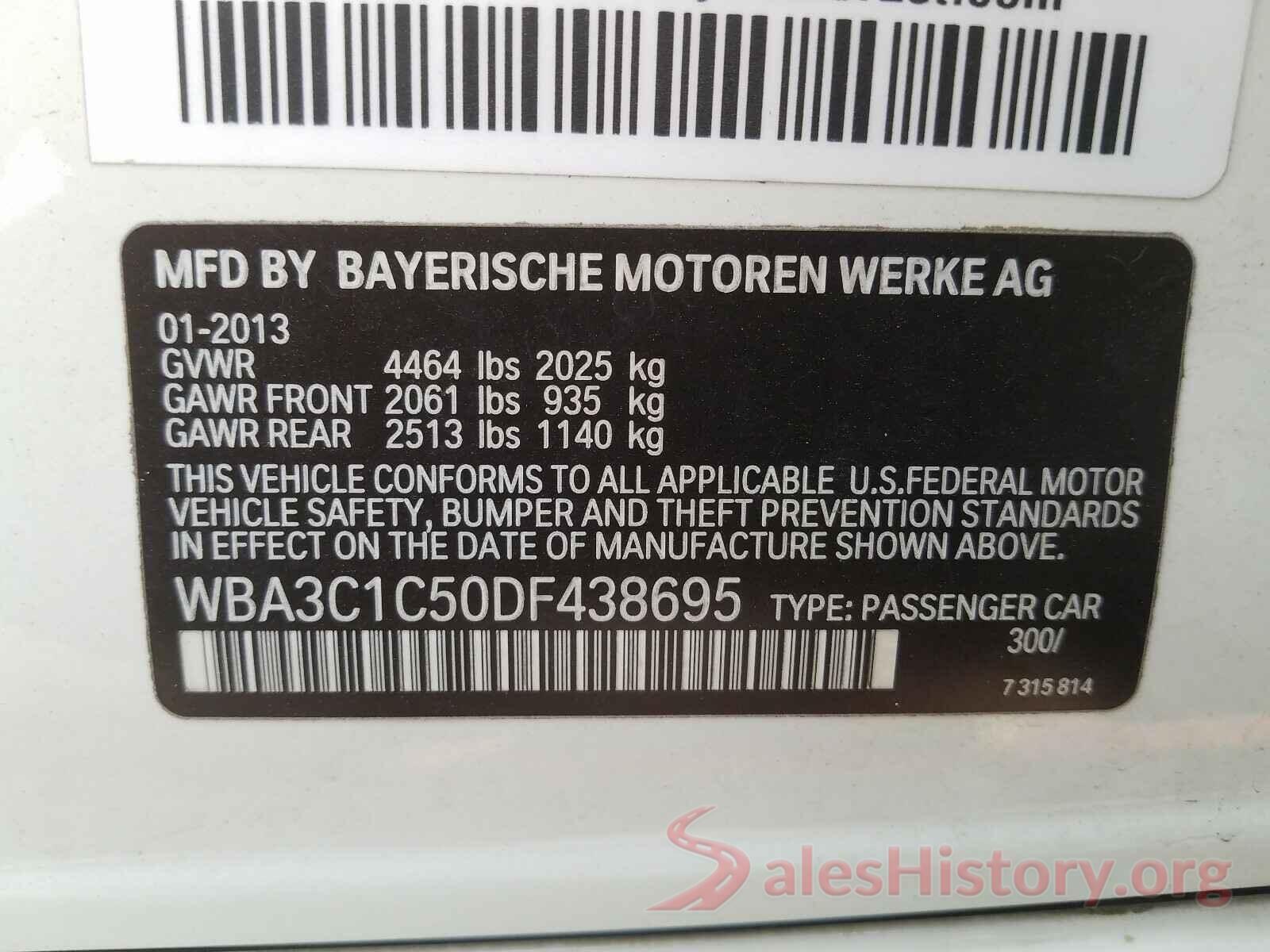 WBA3C1C50DF438695 2013 BMW 3 SERIES