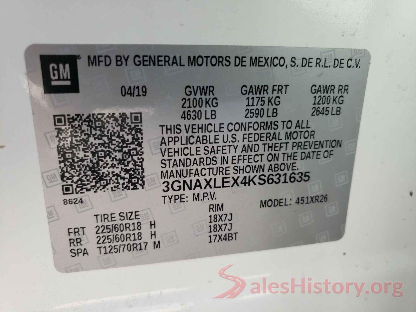 3GNAXLEX4KS631635 2019 CHEVROLET EQUINOX