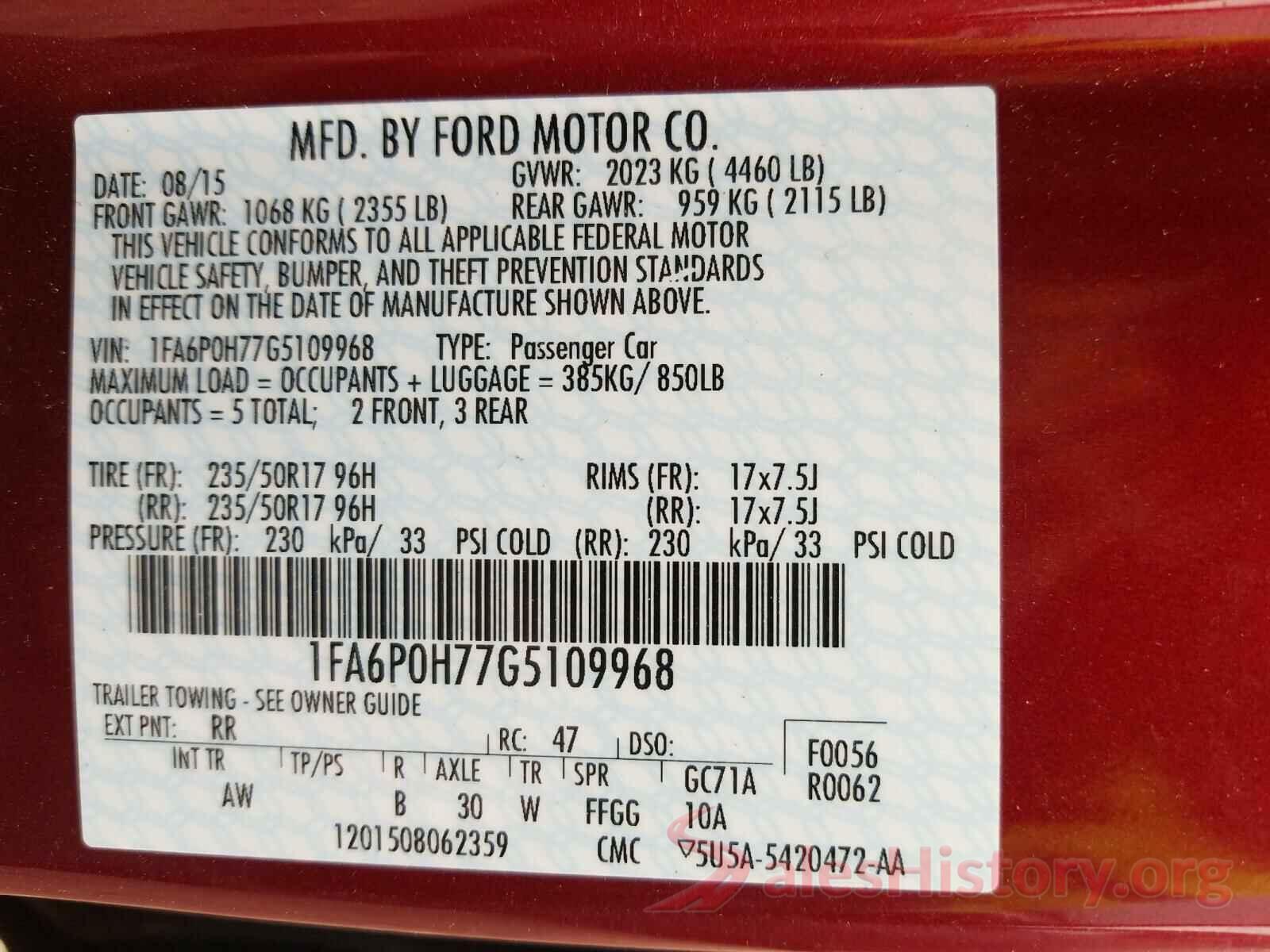 1FA6P0H77G5109968 2016 FORD FUSION