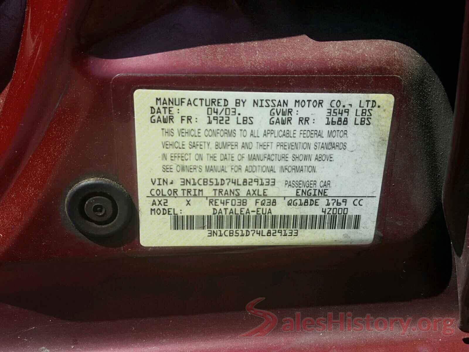 JTDEPMAE4MJ165052 2004 NISSAN SENTRA