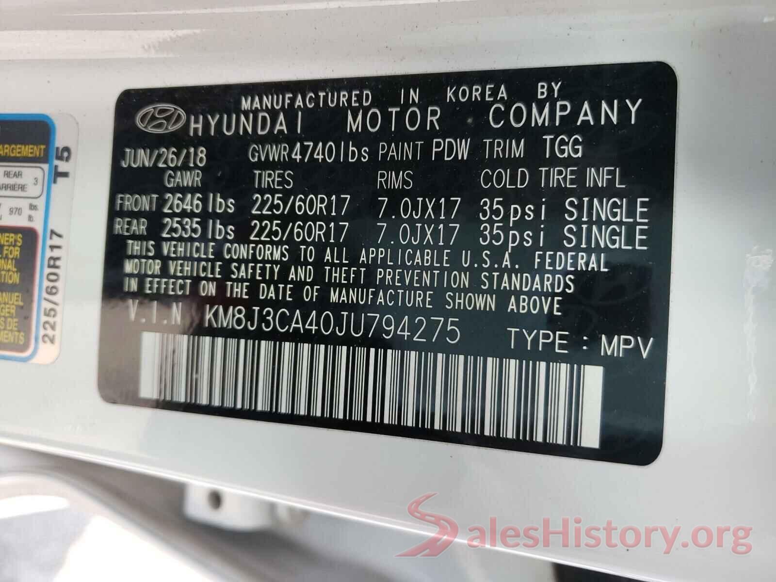 KM8J3CA40JU794275 2018 HYUNDAI TUCSON