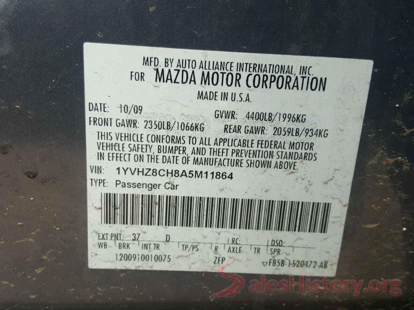 WDDHF5KB0GB227111 2010 MAZDA 6