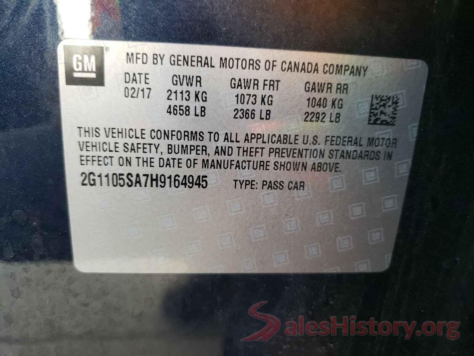 2G1105SA7H9164945 2017 CHEVROLET IMPALA