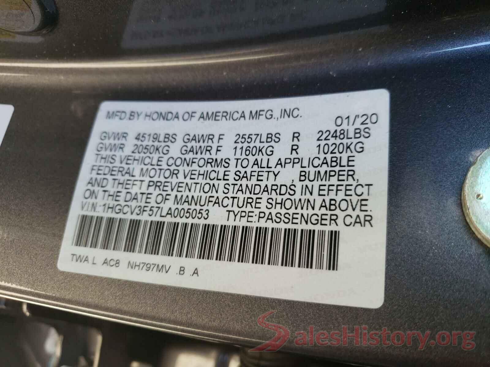 1HGCV3F57LA005053 2020 HONDA ACCORD