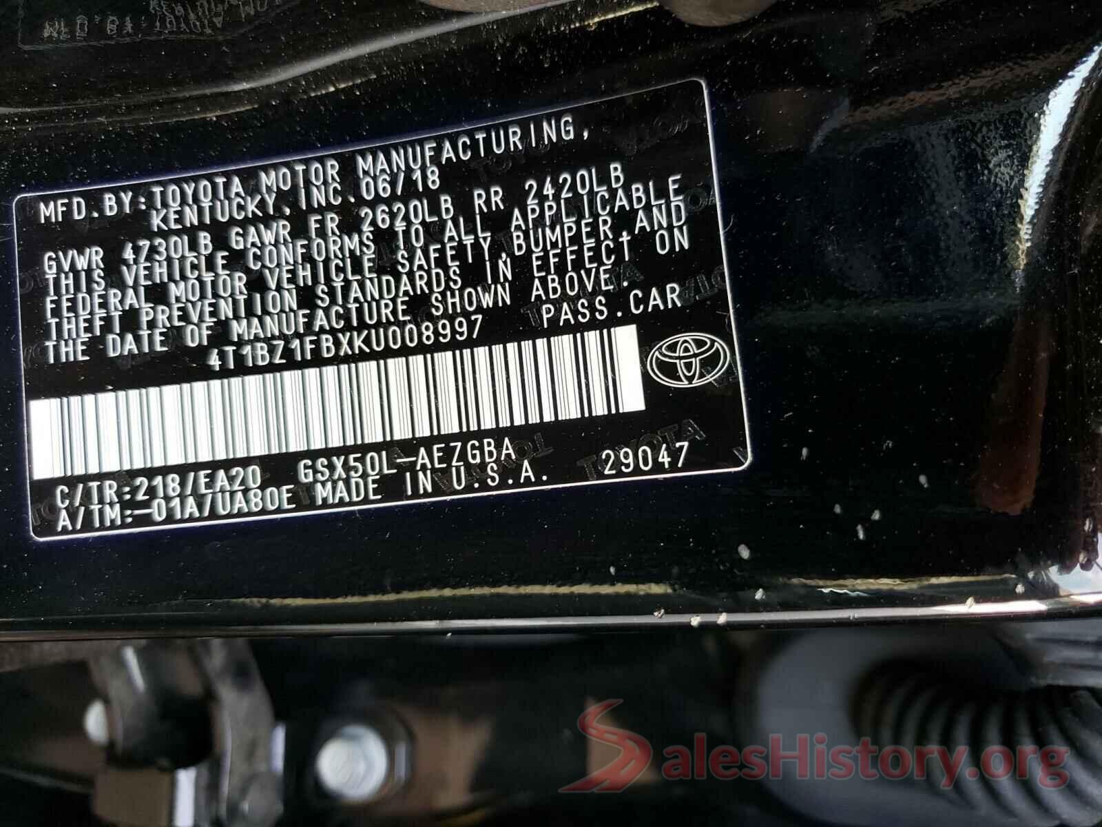 4T1BZ1FBXKU008997 2019 TOYOTA AVALON