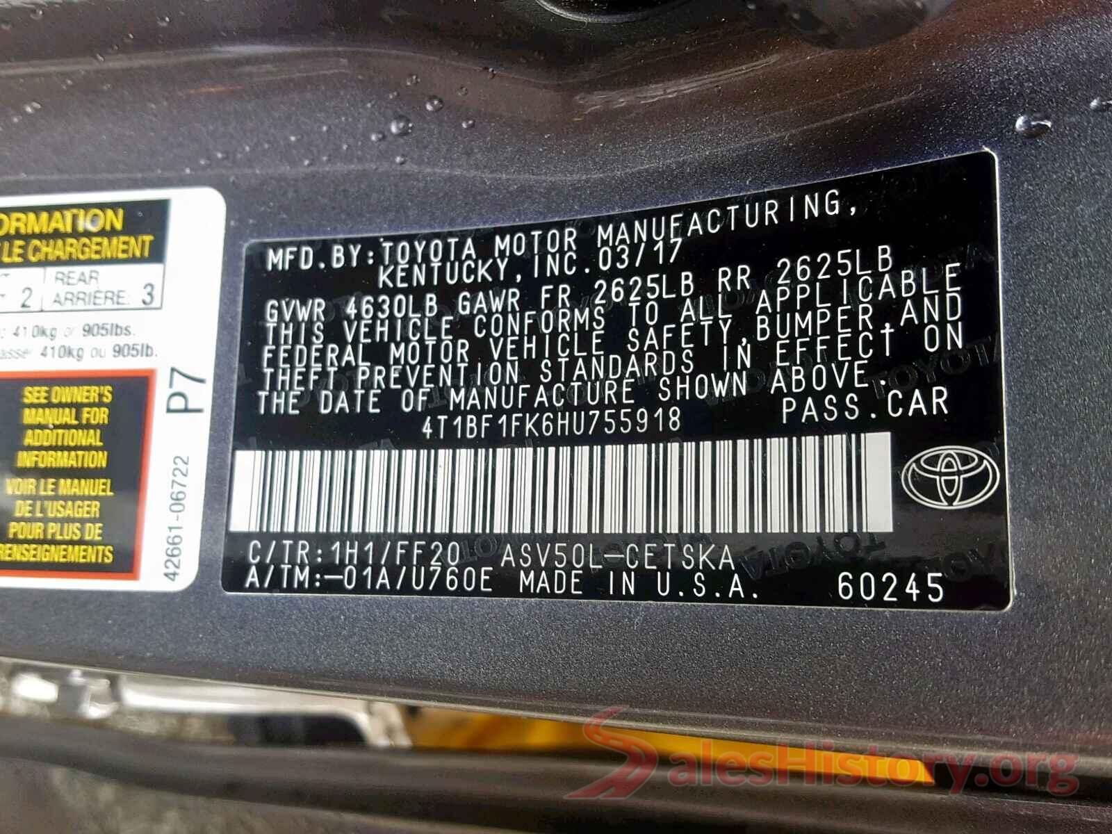 JTMRFREV3JJ252285 2017 TOYOTA CAMRY