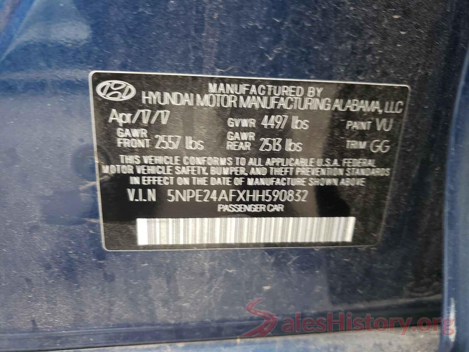 5NPE24AFXHH590832 2017 HYUNDAI SONATA