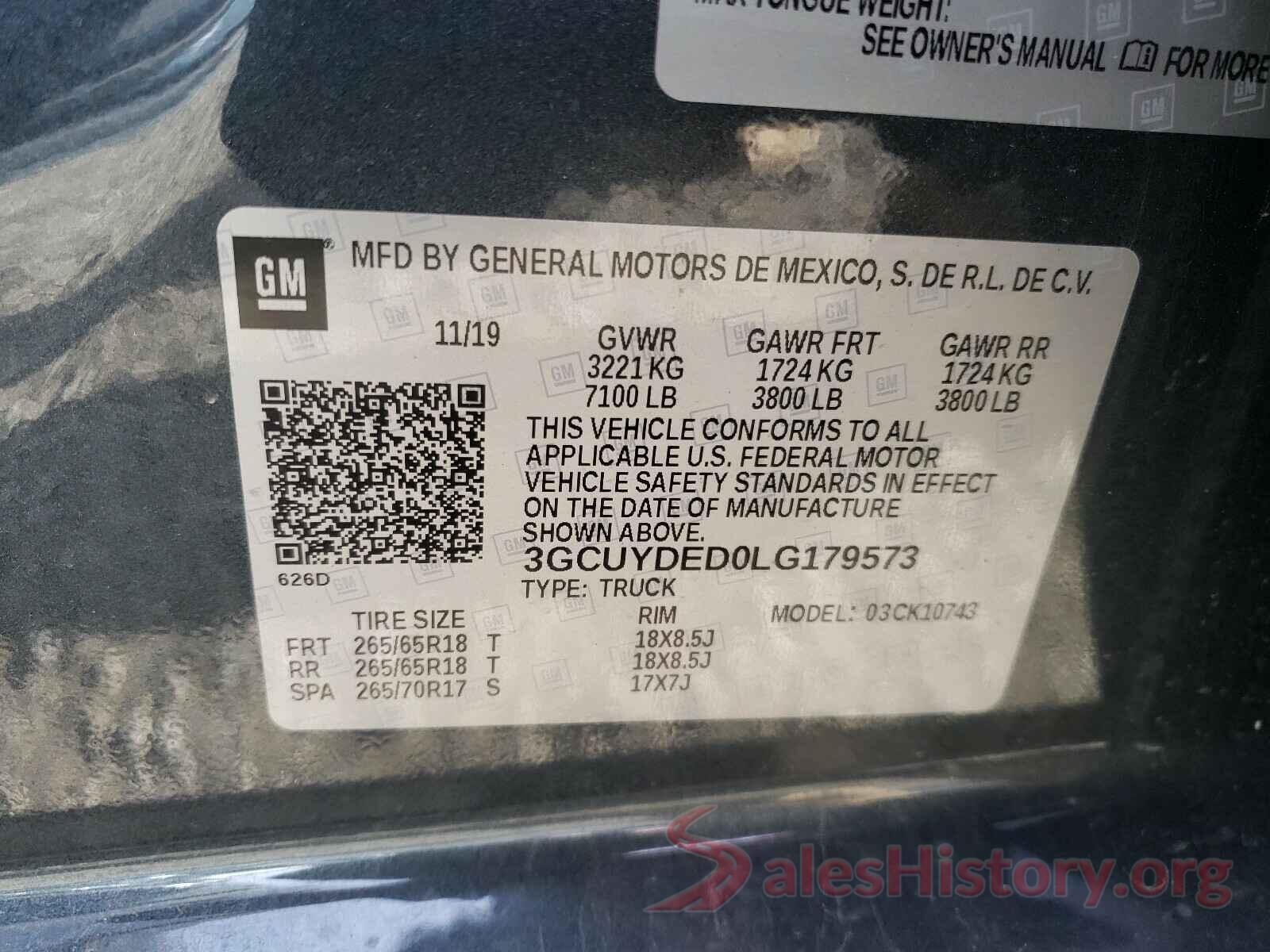 3GCUYDED0LG179573 2020 CHEVROLET SILVERADO