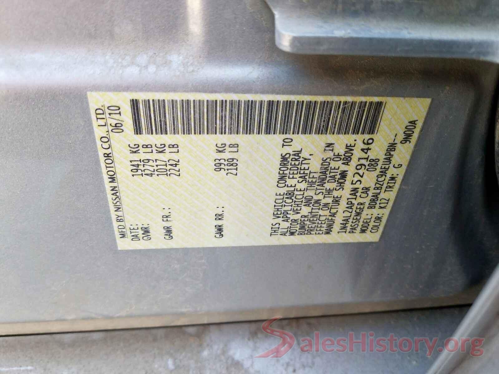 4T1B61HK0KU296695 2010 NISSAN ALTIMA