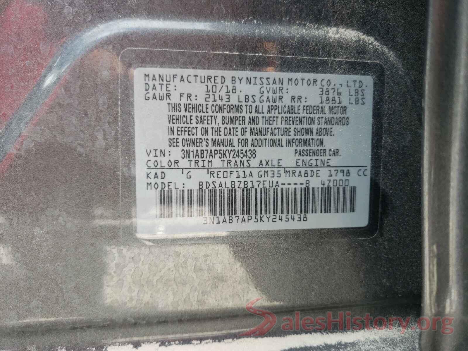 3N1AB7AP5KY245438 2019 NISSAN SENTRA