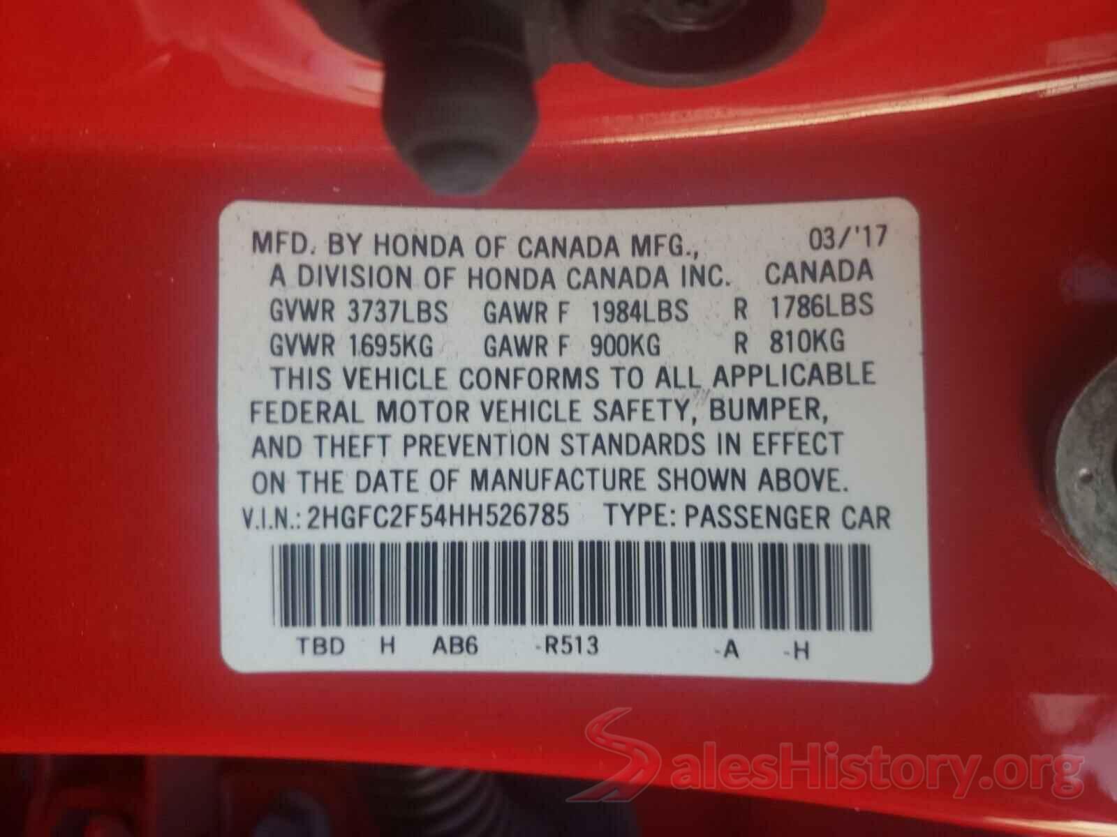 2HGFC2F54HH526785 2017 HONDA CIVIC