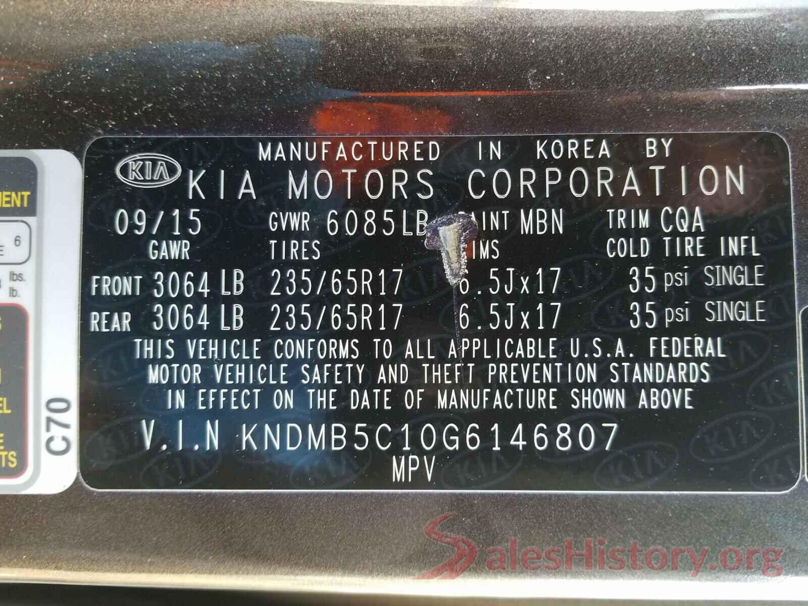 KNDMB5C10G6146807 2016 KIA SEDONA