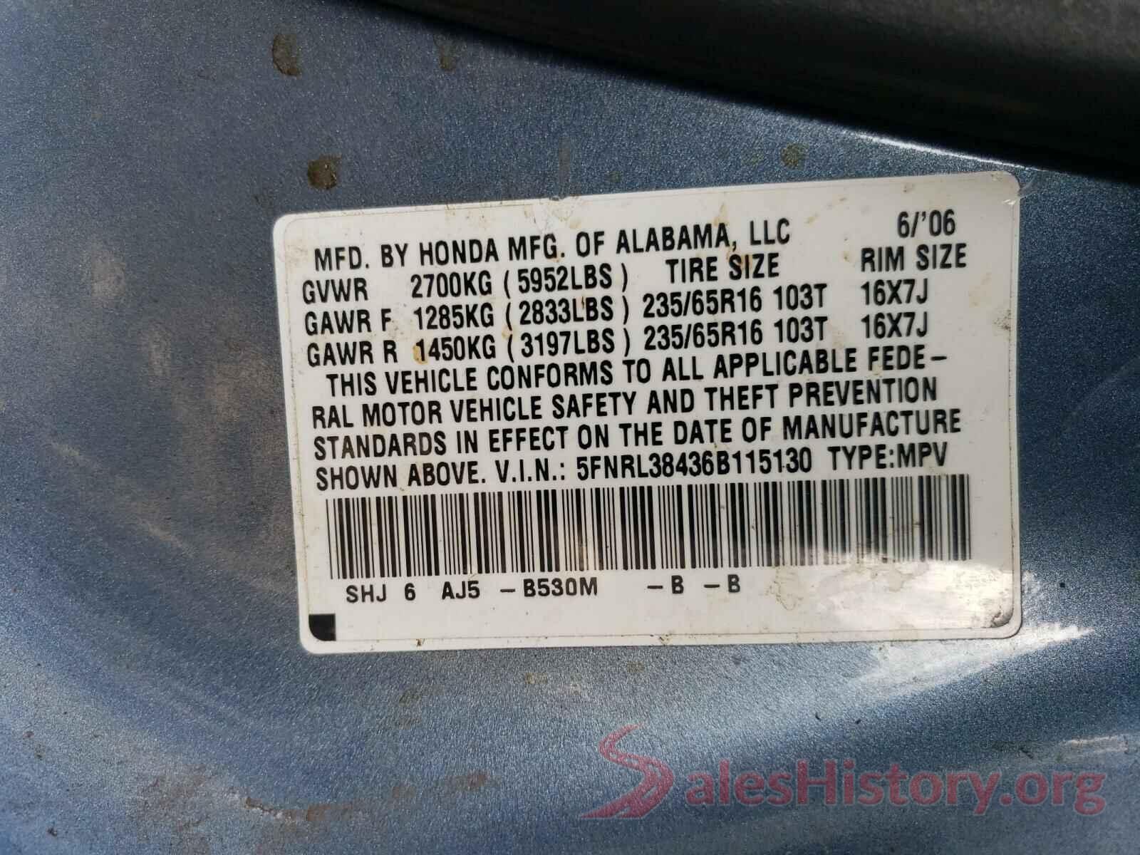 1C4PJMLB8KD181666 2006 HONDA ODYSSEY