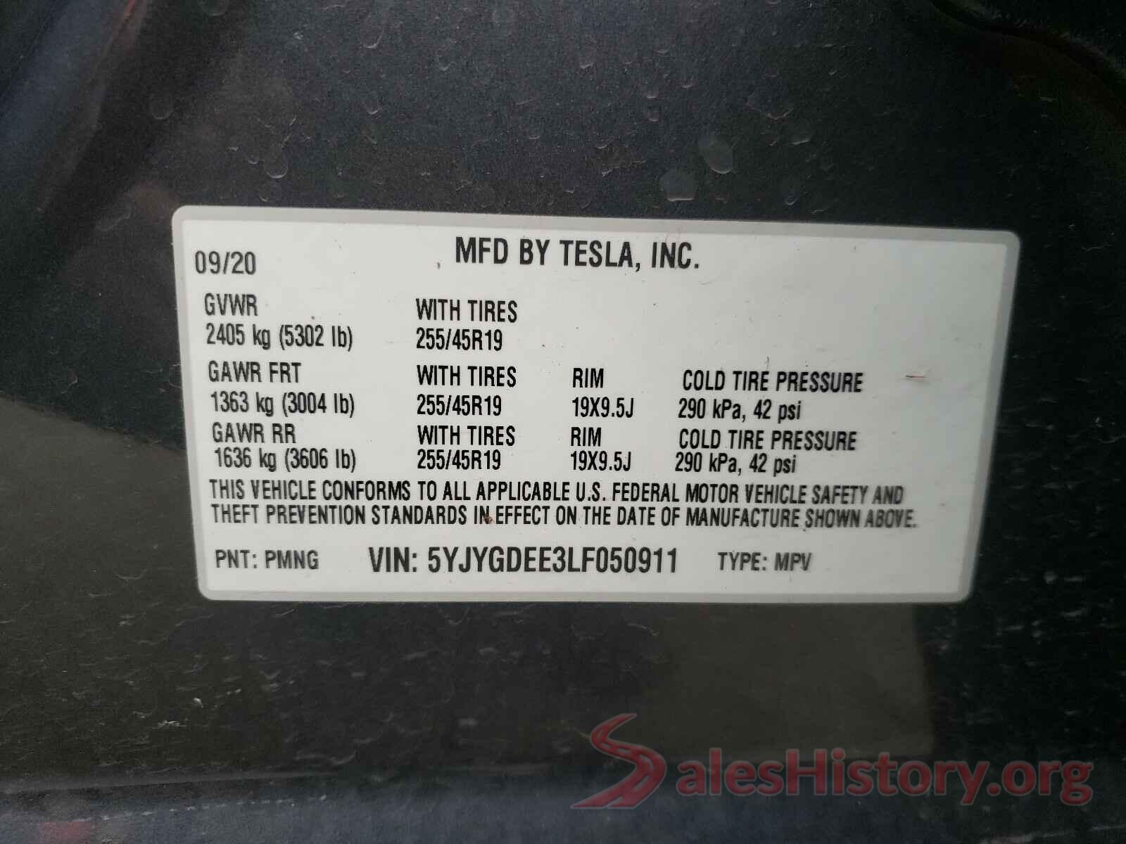 5YJYGDEE3LF050911 2020 TESLA MODEL Y