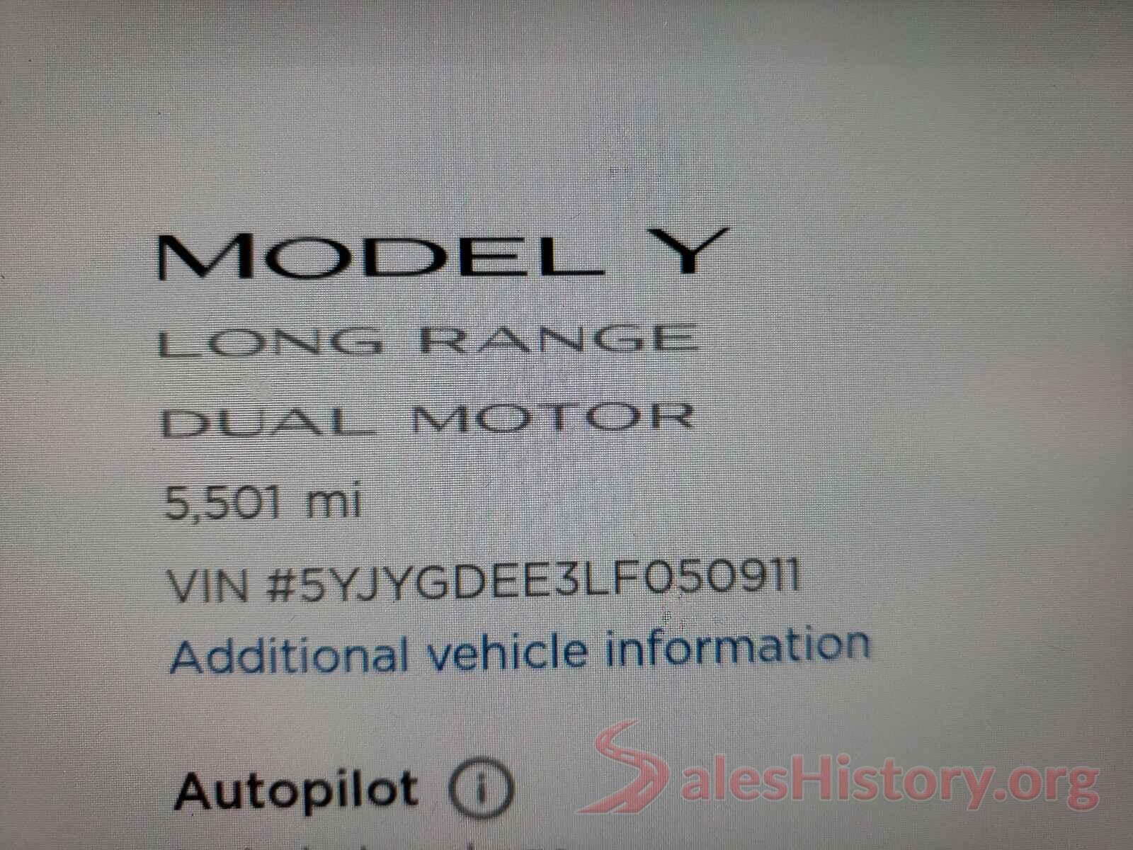 5YJYGDEE3LF050911 2020 TESLA MODEL Y