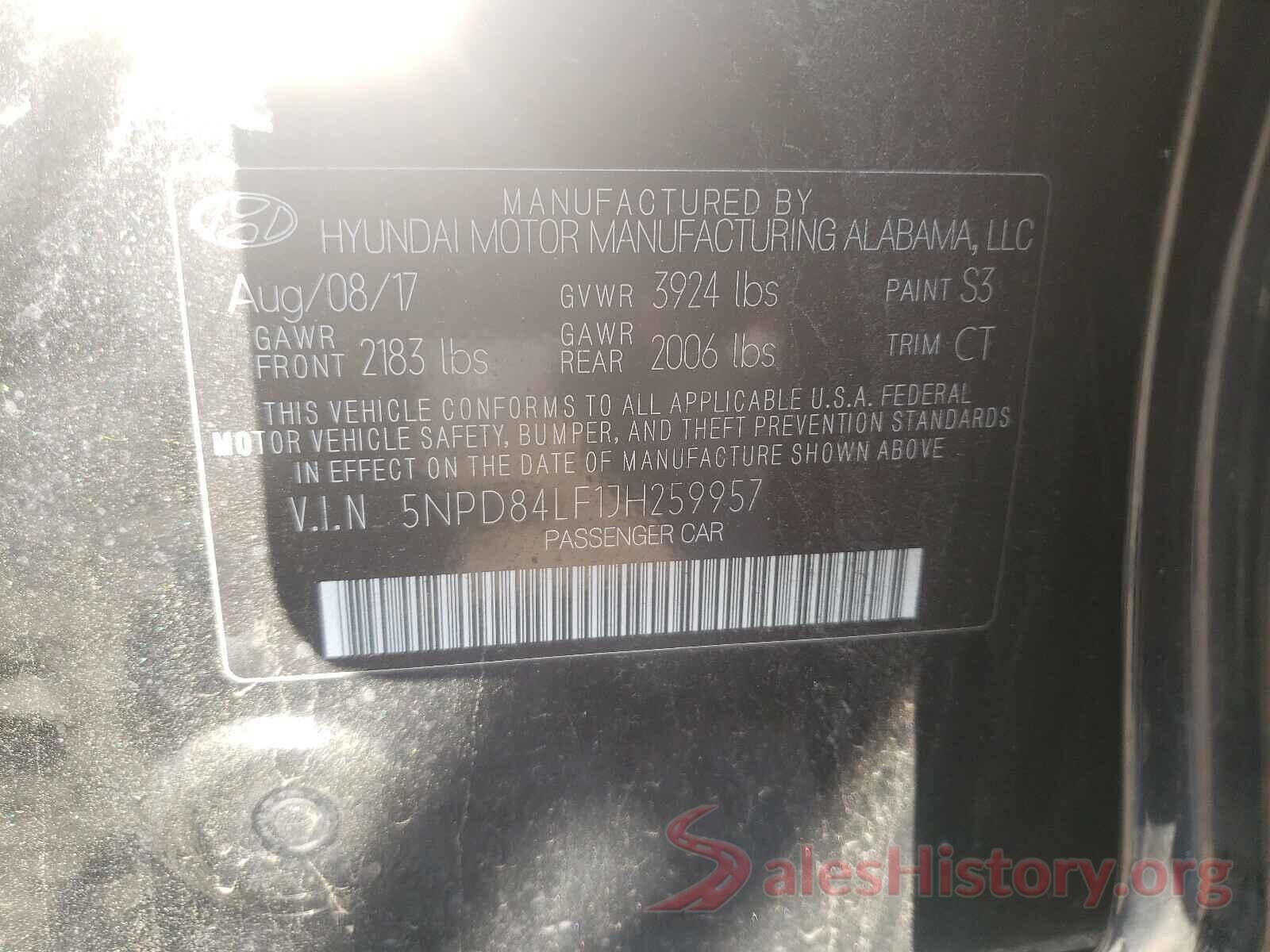 5NPD84LF1JH259957 2018 HYUNDAI ELANTRA