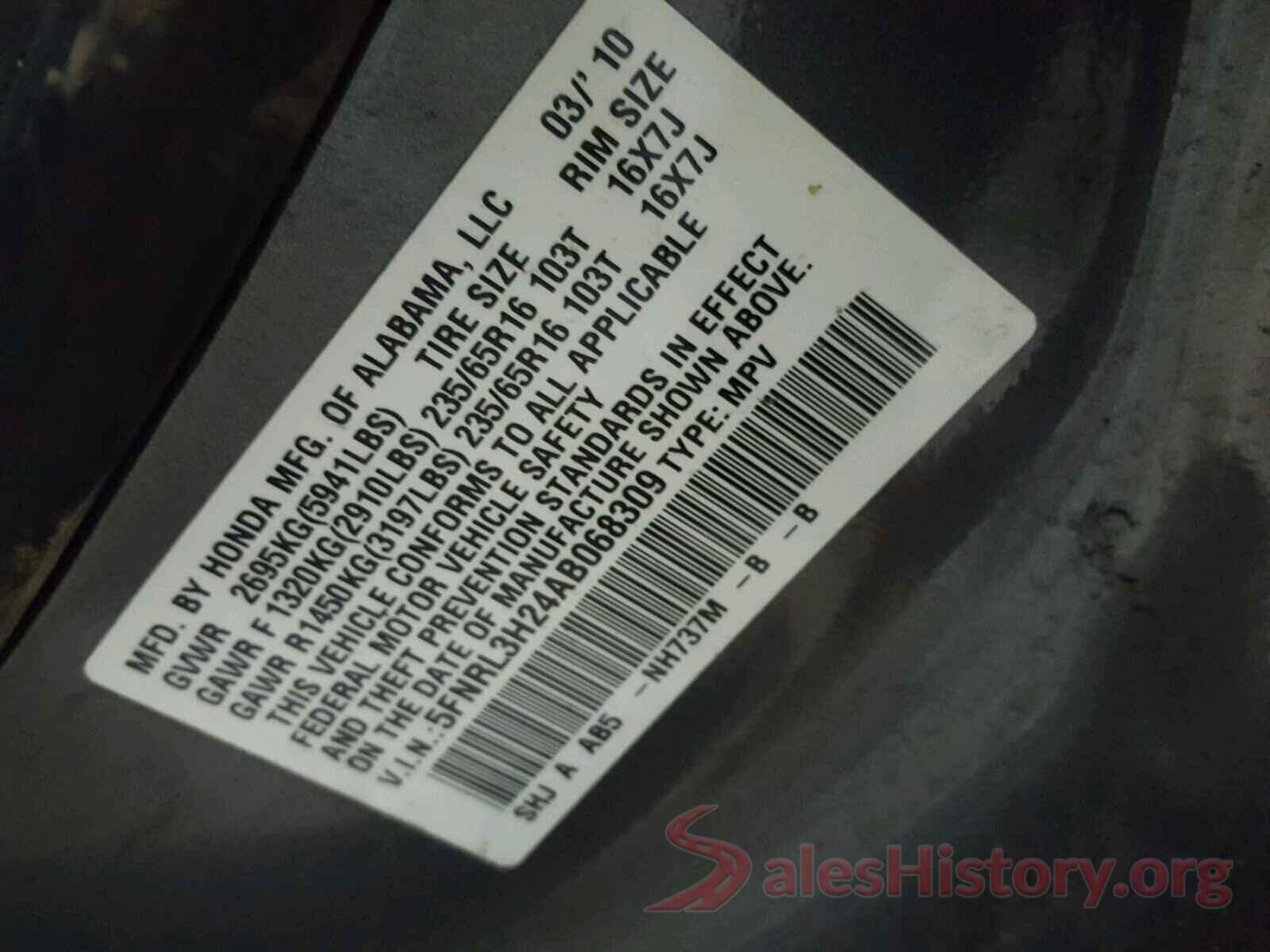 5FNRL6H98KB052341 2010 HONDA ODYSSEY