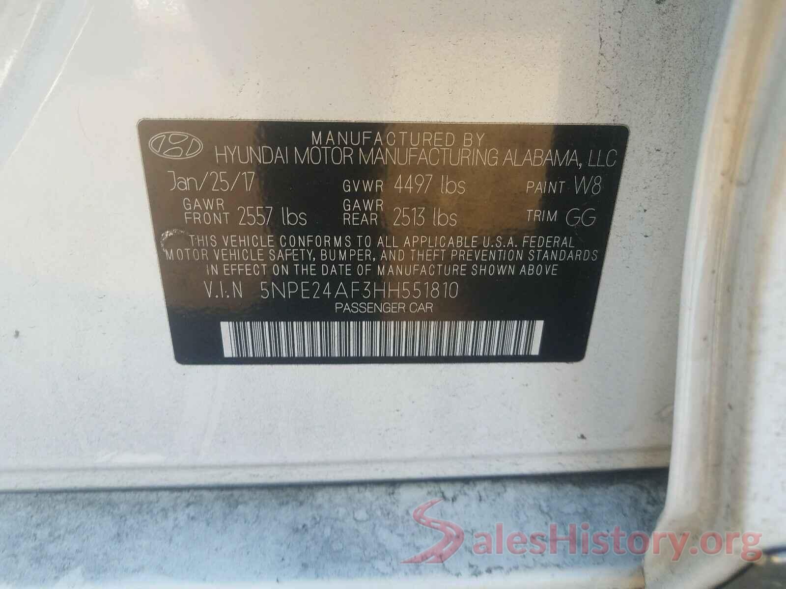 5NPE24AF3HH551810 2017 HYUNDAI SONATA