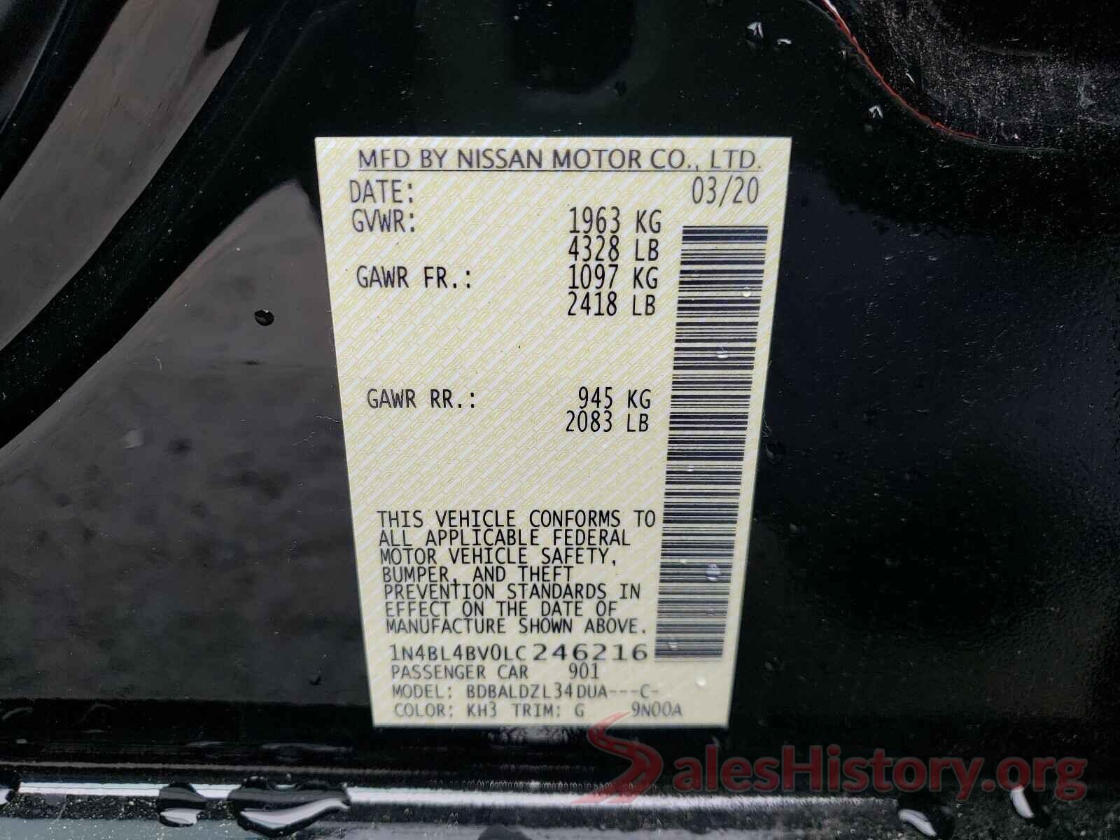 1N4BL4BV0LC246216 2020 NISSAN ALTIMA