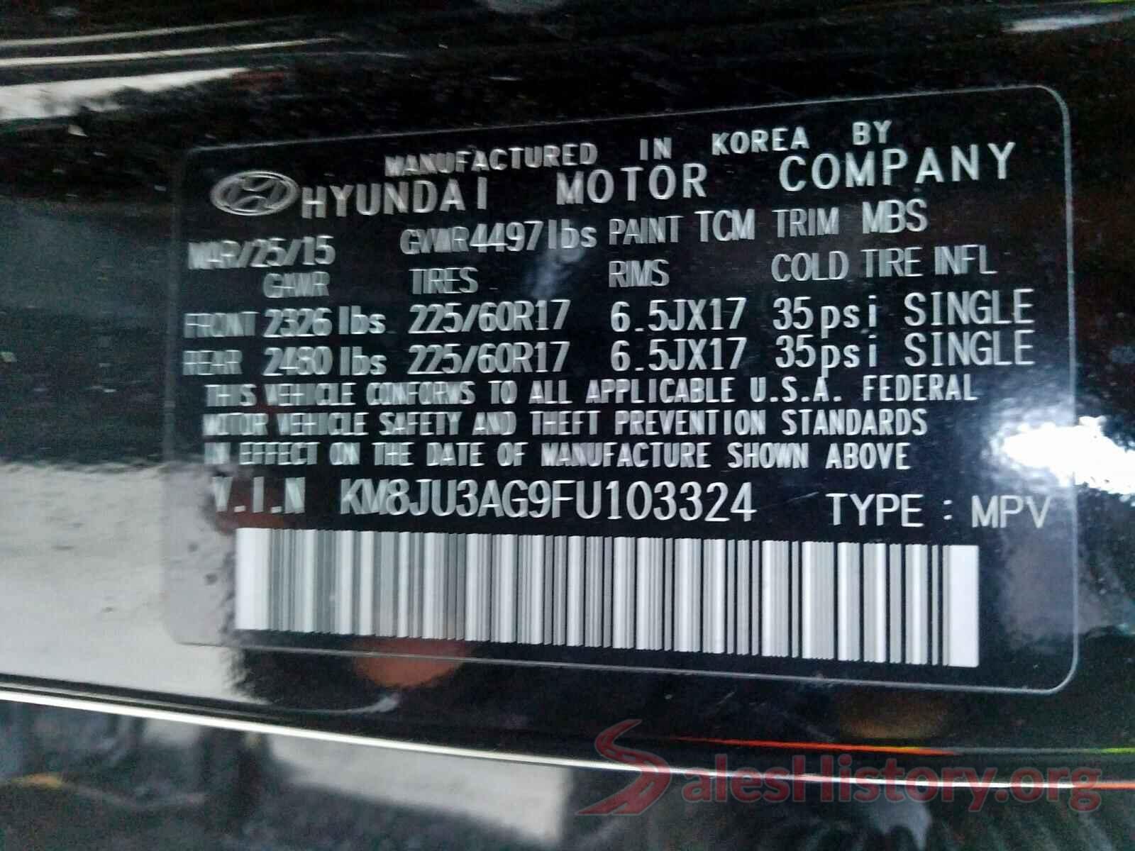 1N4AL3AP4HN347456 2015 HYUNDAI TUCSON