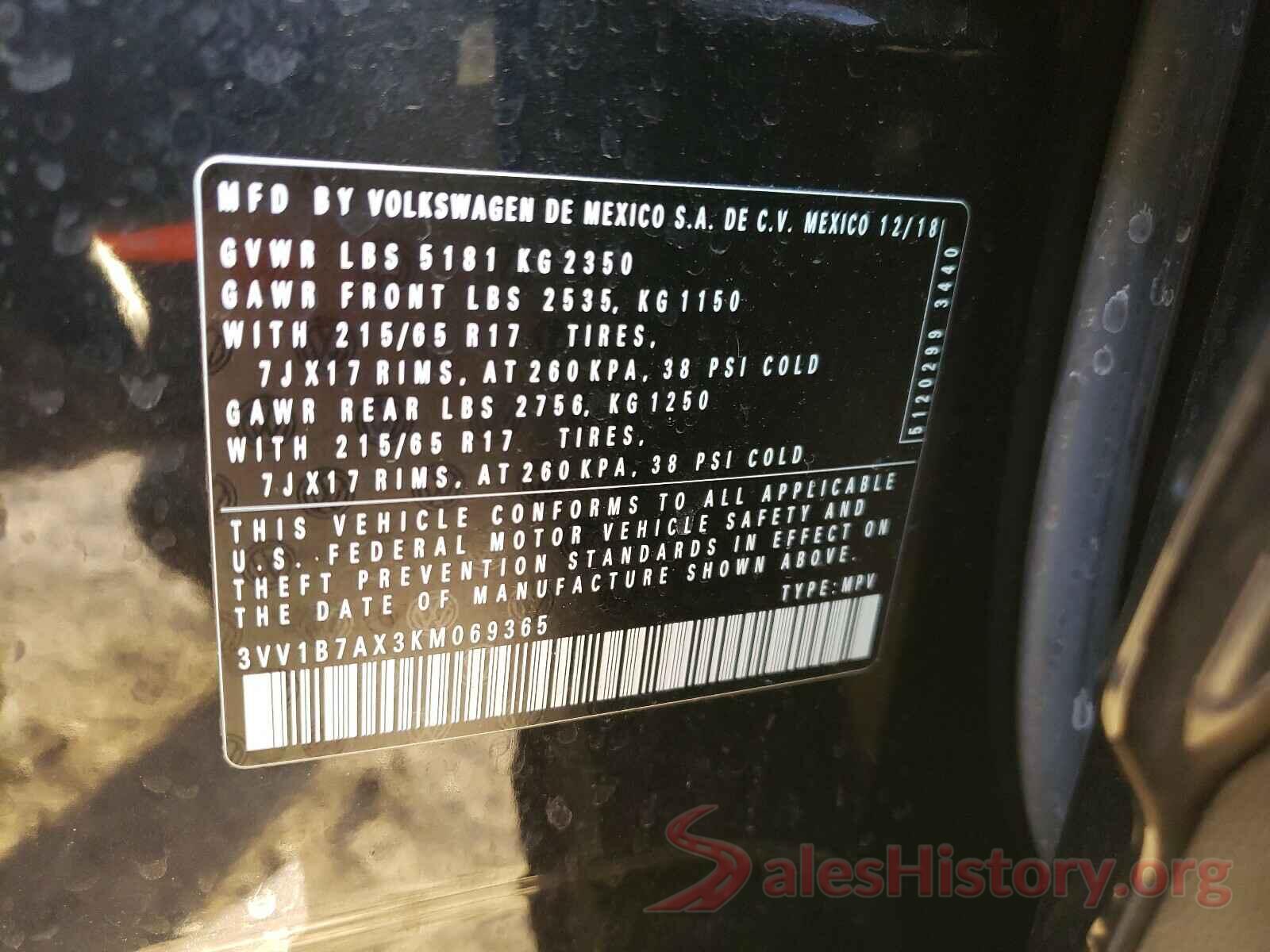 3VV1B7AX3KM069365 2019 VOLKSWAGEN TIGUAN