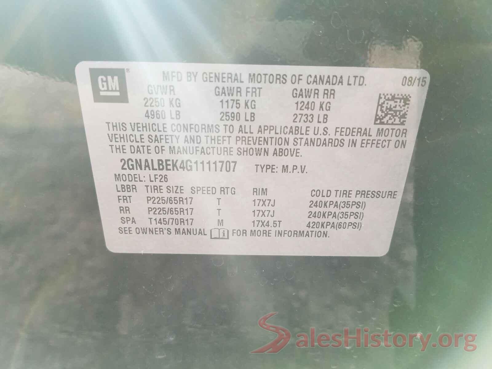 2GNALBEK4G1111707 2016 CHEVROLET EQUINOX