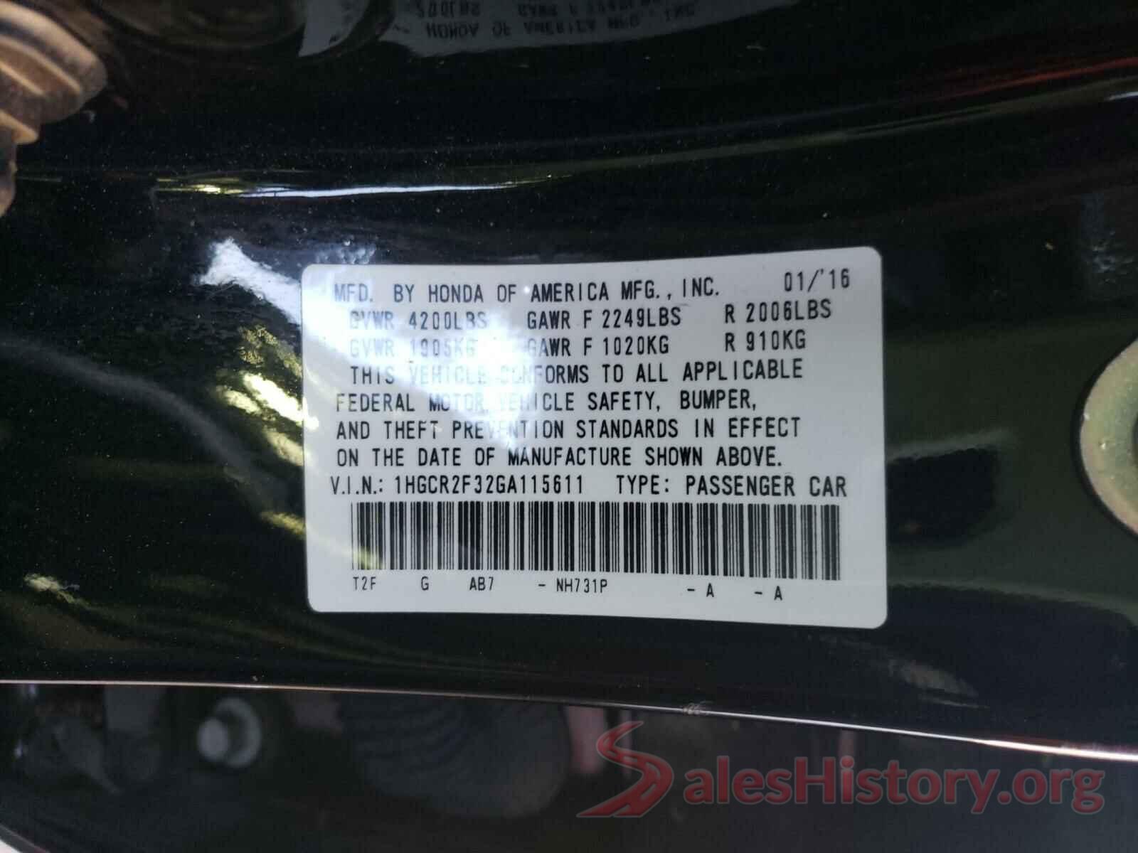 1HGCR2F32GA115611 2016 HONDA ACCORD