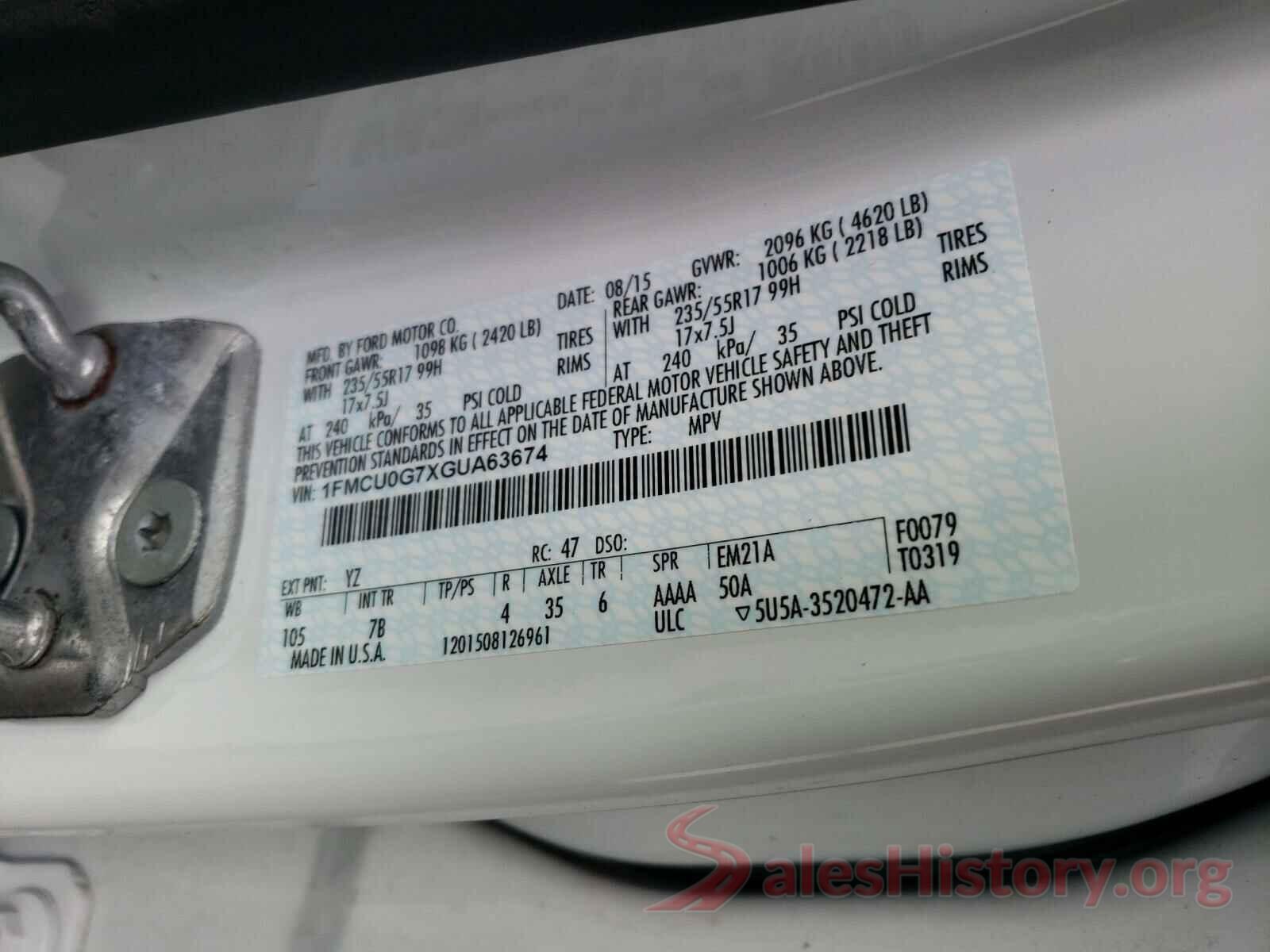 1FMCU0G7XGUA63674 2016 FORD ESCAPE