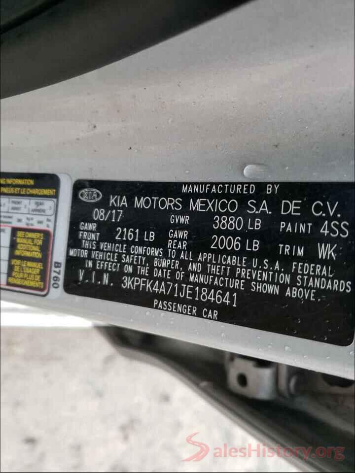 3KPFK4A71JE184641 2018 KIA FORTE