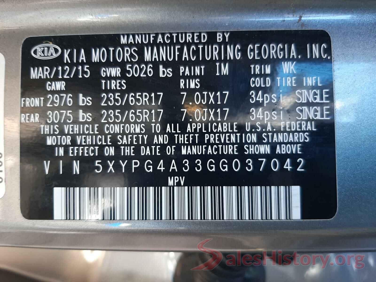 5XYPG4A33GG037042 2016 KIA SORENTO