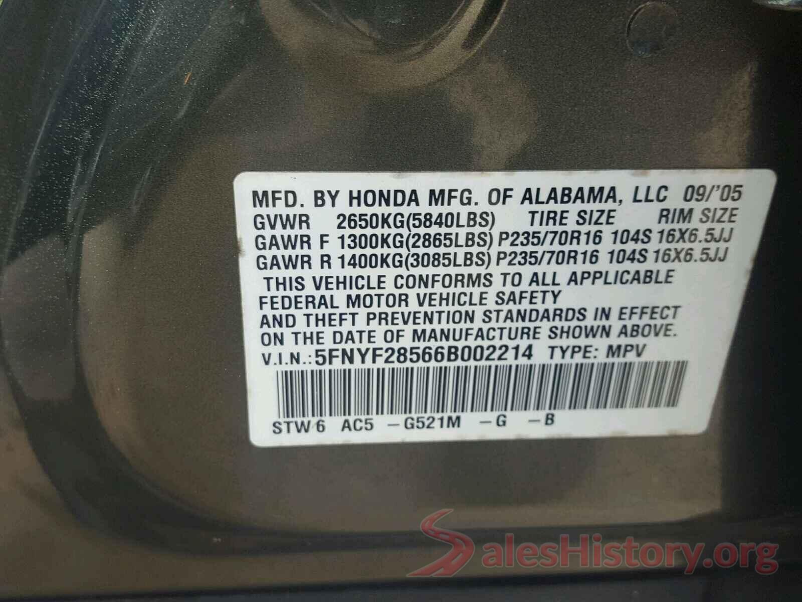 3N1CE2CP8GL405462 2006 HONDA PILOT