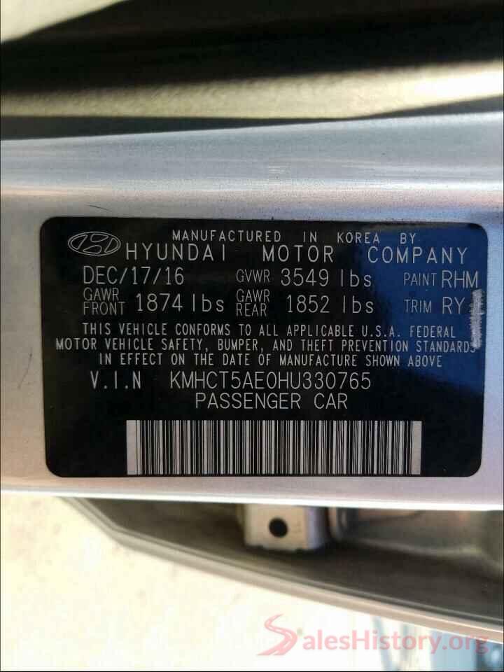 KMHCT5AE0HU330765 2017 HYUNDAI ACCENT