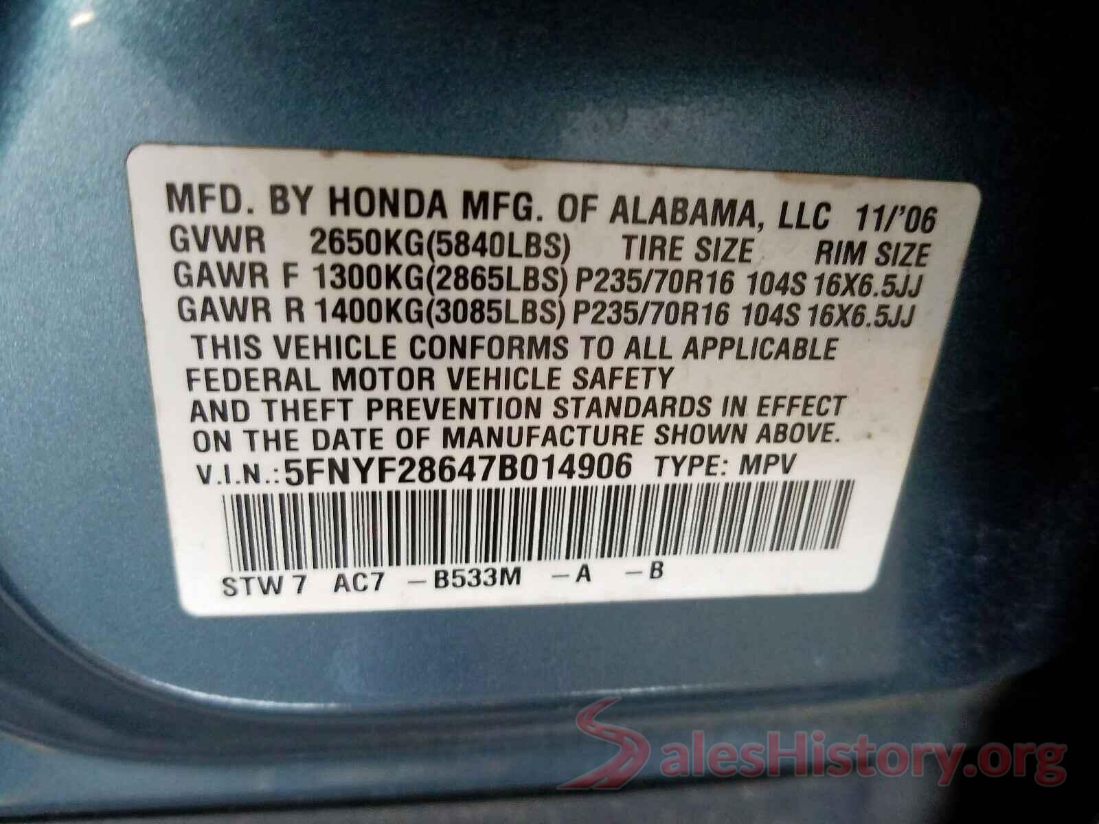 JA4AP3AU6JZ014849 2007 HONDA PILOT