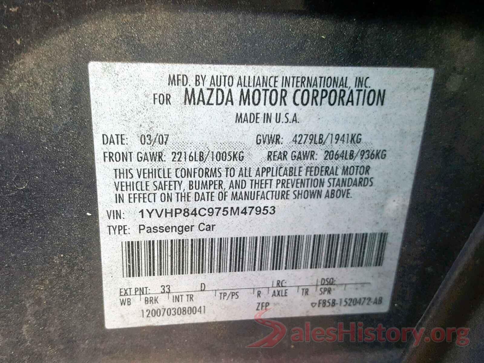 4T1C31AK3LU013859 2007 MAZDA 6