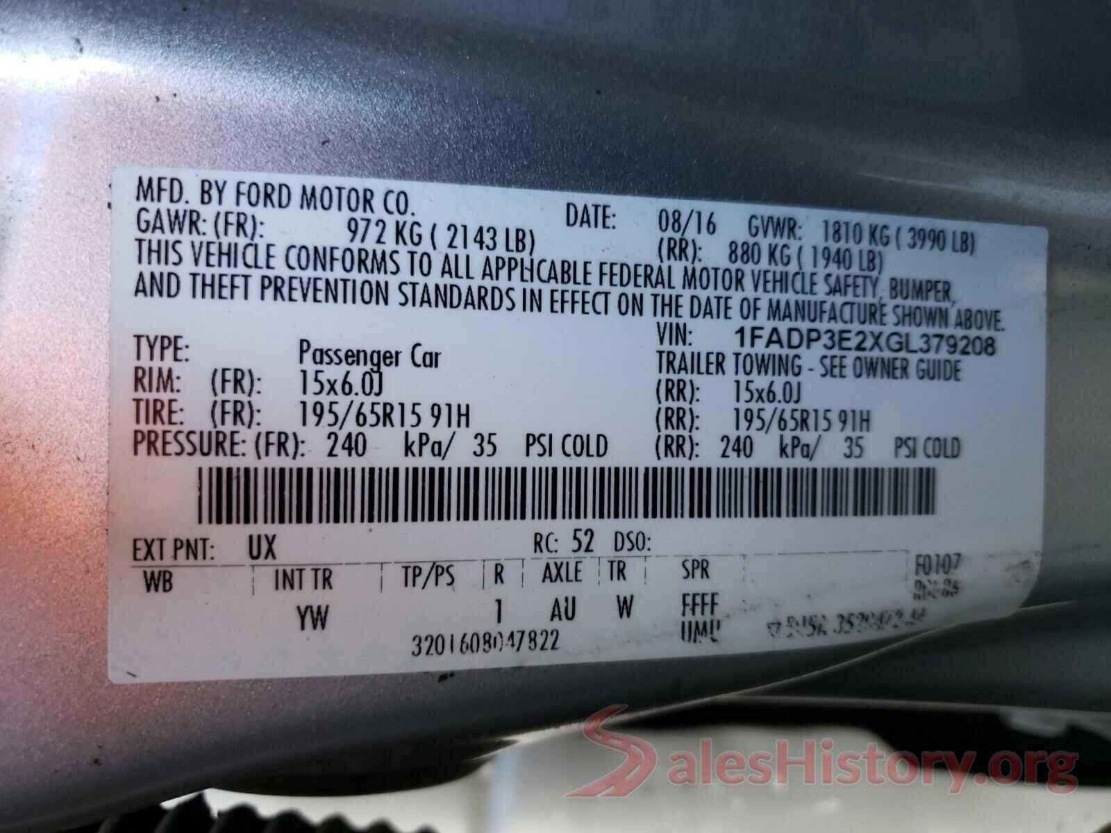 1FADP3E2XGL379208 2016 FORD FOCUS