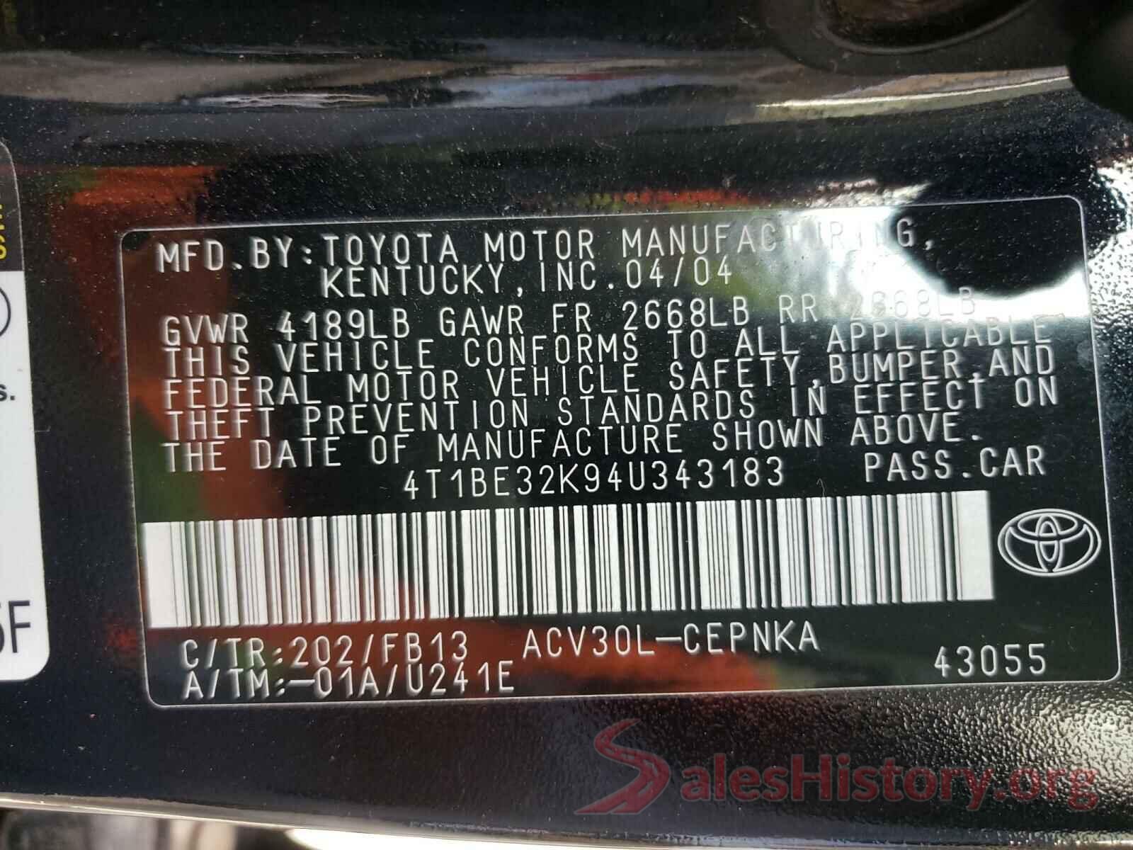 JTMDJREV2GD040283 2004 TOYOTA CAMRY