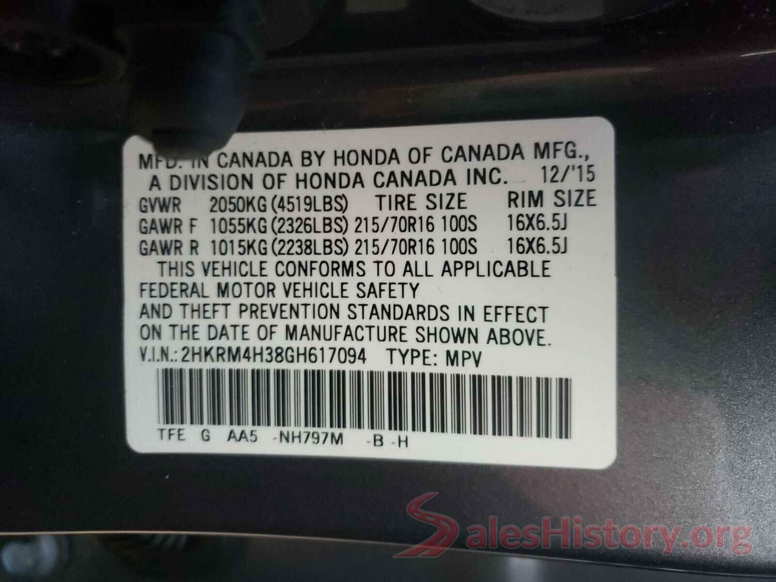 2HKRM4H38GH617094 2016 HONDA CRV