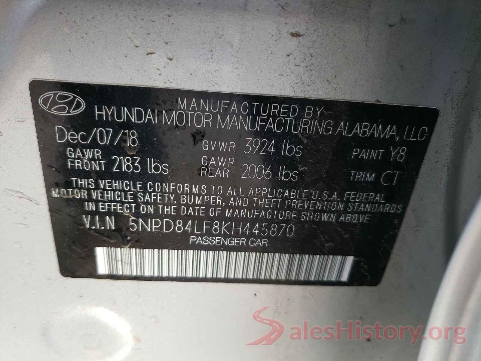 5NPD84LF8KH445870 2019 HYUNDAI ELANTRA